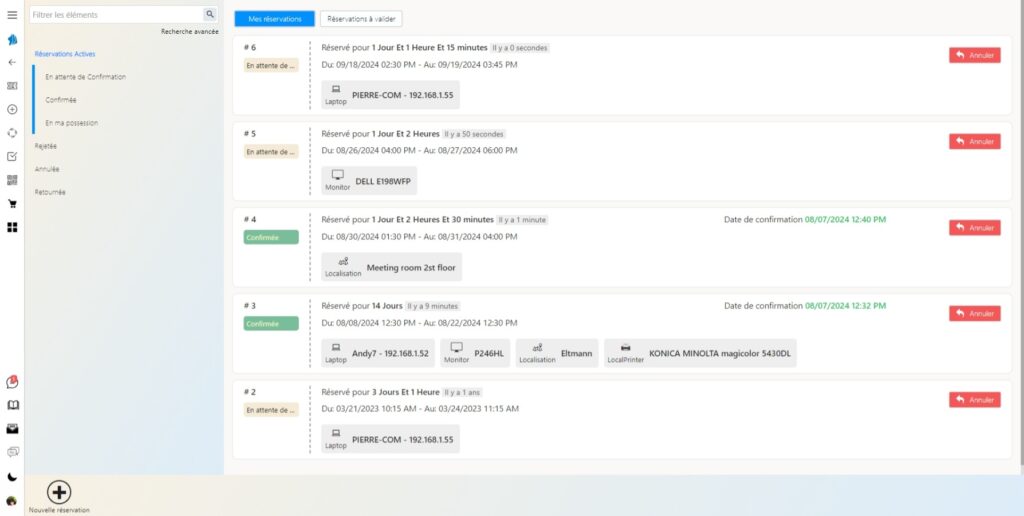 logiciel de gestion de parc informatique:Module de Gestion des réservations 
